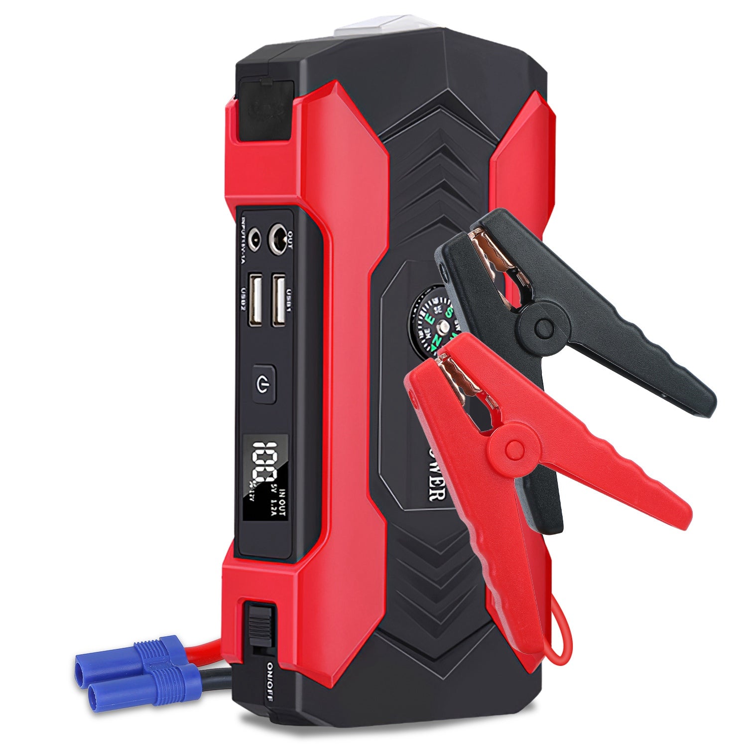 Car Jump Starter Booster 800A Peak 28000mAh 12V Battery Charger Up To 6.0L Gas Or 3.0L Diesel Engine With LCD Screen 4 Modes LED Flashlight